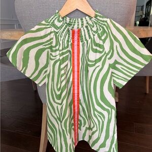 THML Green and White Patterned Top with Orange & Pink Stripe